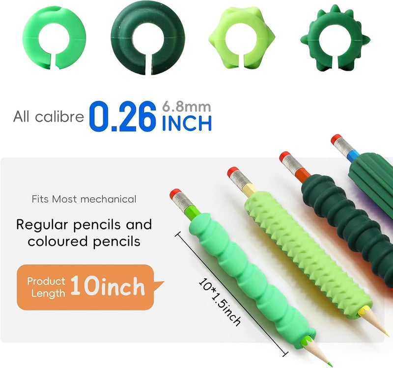BTFSZ Pencil Grips, 4-Pack Textured Silicone Sleeves for Mechanical Pencils, Sensory Fidget ADHD Tool for Kids and Adults, Quiet Fidget Tools for Classroom Focus, Anxiety Relief (Green) - Image 5